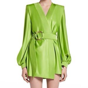 Zhivago Cala Conta Green Belted Mini Dress Size US 10 Silk Feel Rare Color